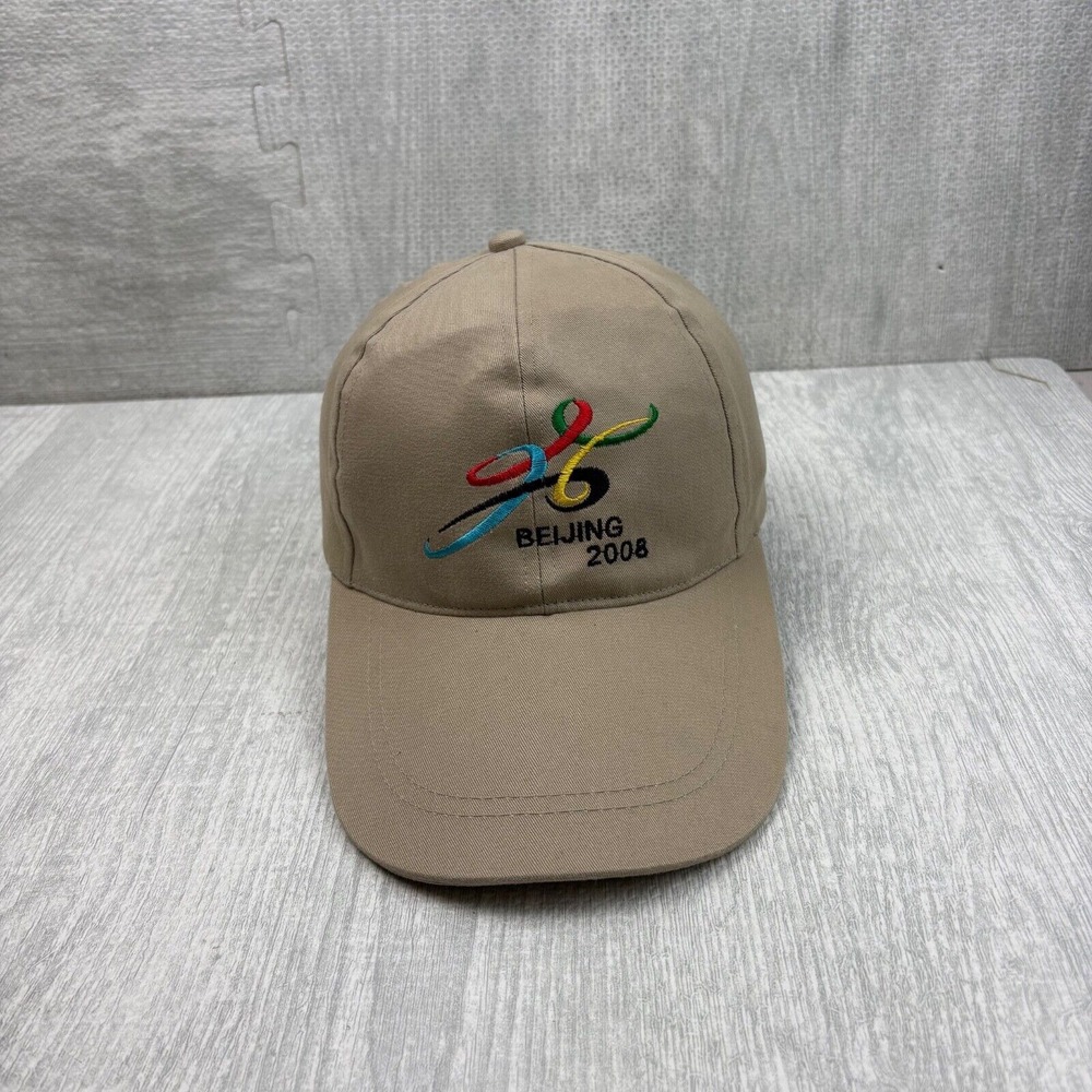 Vintage Y2Kβ Beijing Olympics Hat Cap Strap Back Beige Embroidered Logo Summer